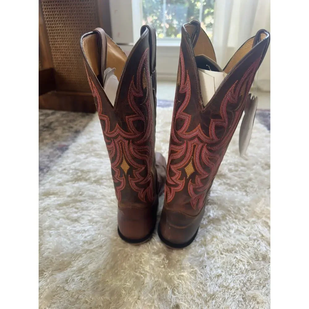 NWT Justin L2687 Ladies Punchy Western Boots Antique Brown Pink Square Toe 9.5 B - Picture 9 of 9